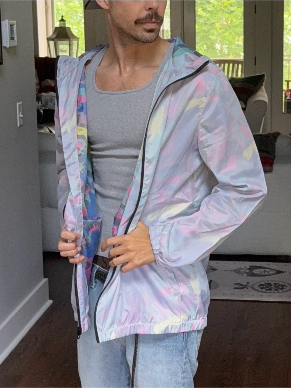 🌈 Empyre Pastel Abstract Hooded Windbreaker Jacket Size M